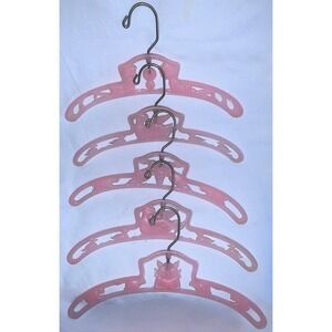 Lot 5 Vintage Baby Child 10" Pink Celluloid Clothes Hangers Cat Swan Bunny Kids